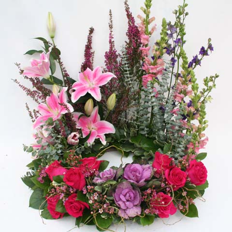(image for) Pink and Purple Urn Flower Arrangement - Click Image to Close