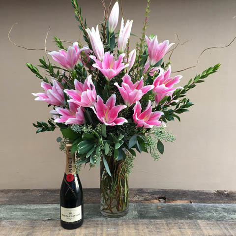 Breathtaking Lilies and Moet Champagne Breathtaking Lilies and Moet Champagne