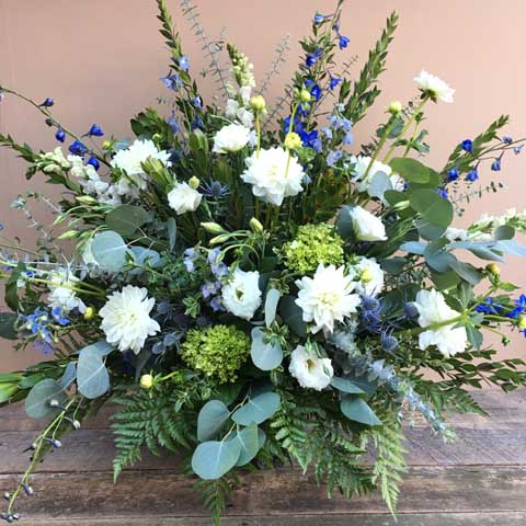 (image for) Blue and White Funeral Flower Arrangement