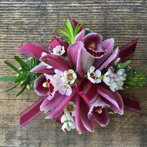 (image for) BURGUNDY CYMBIDIUM ORCHID WRIST CORSAGE