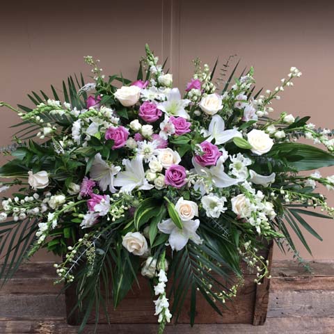 White and Purple Casket Flower Spray - Click Image to Close