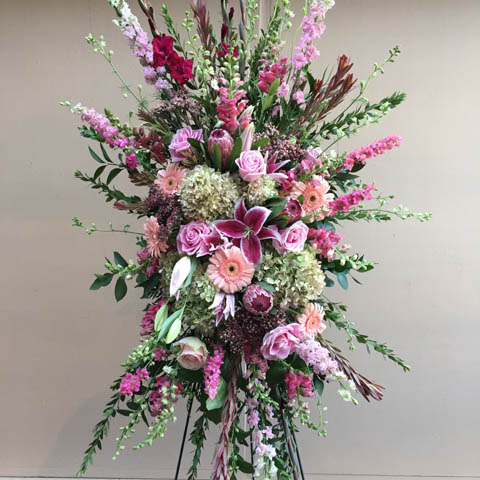 Shades of Pink Standing Flower Spray - Click Image to Close