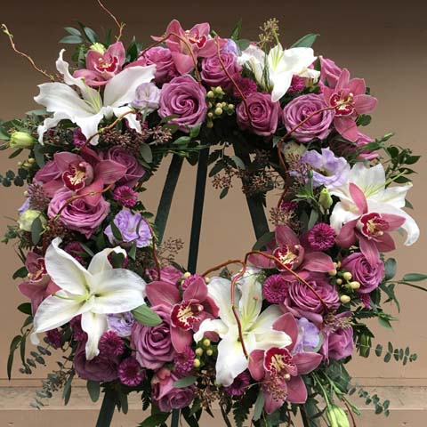 (image for) Lavender and Pink Funeral Flower Wreath - Click Image to Close