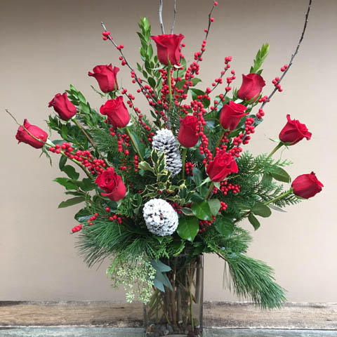 Holiday Dozen Red Rose Flower Bouquet Holiday Dozen Red Rose Flower Bouquet