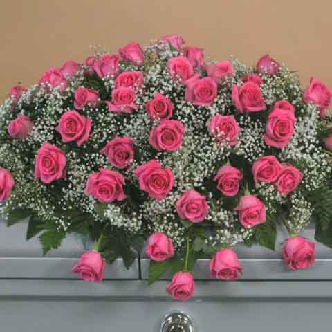 Pink Rose Casket Flower Spray - Click Image to Close