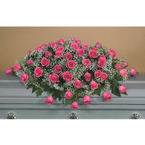 Pink Rose Casket Flower Spray - Click Image to Close