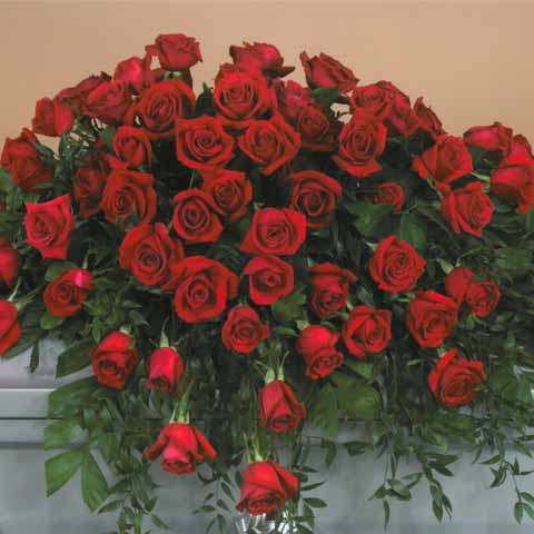Red Rose Casket Flower Spray - Click Image to Close