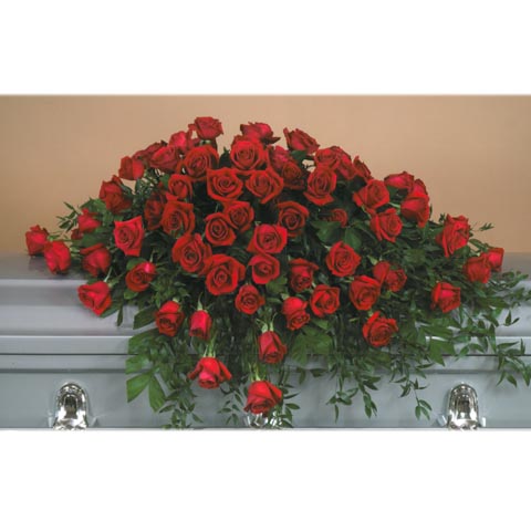 Red Rose Casket Flower Spray - Click Image to Close