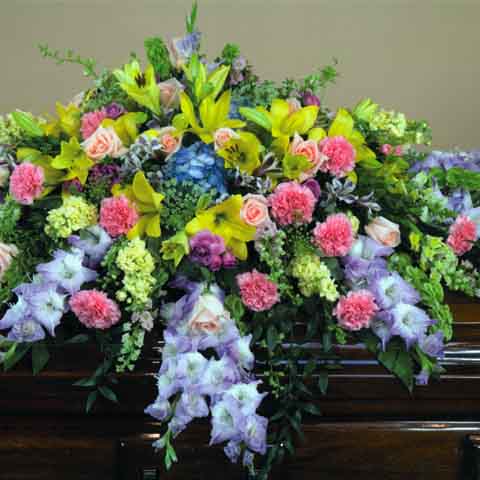 Colorful Mix Casket Flower Spray - Click Image to Close