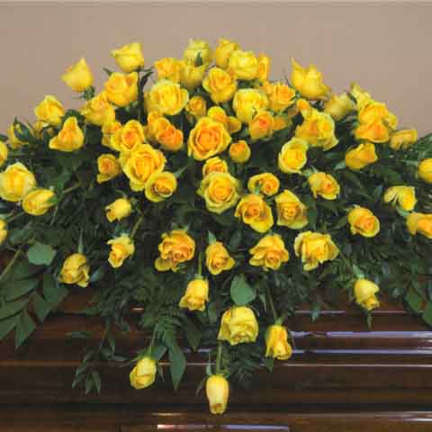 Yellow Rose Casket Flower Spray - Click Image to Close